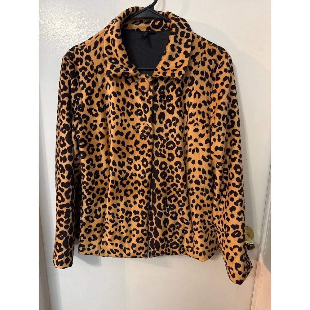 Ethyl Leopard Print Faux Fur Jacket Brown Black Animal Print Button Front Coat